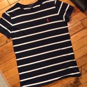 Short sleeve blue and white striped T-shirt